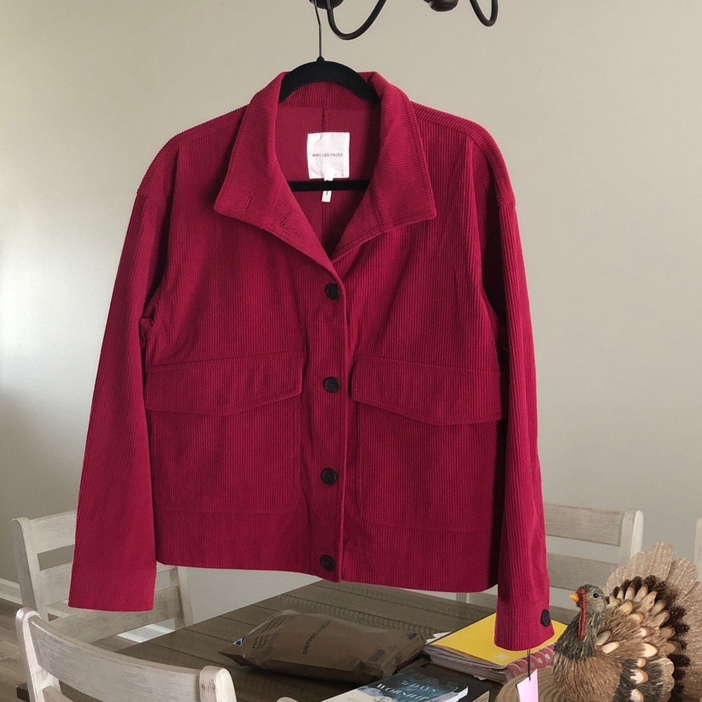 Avec les Filles Burgandy red Corduroy Boxy crop Jacket/Shacket NWT Anthropologie